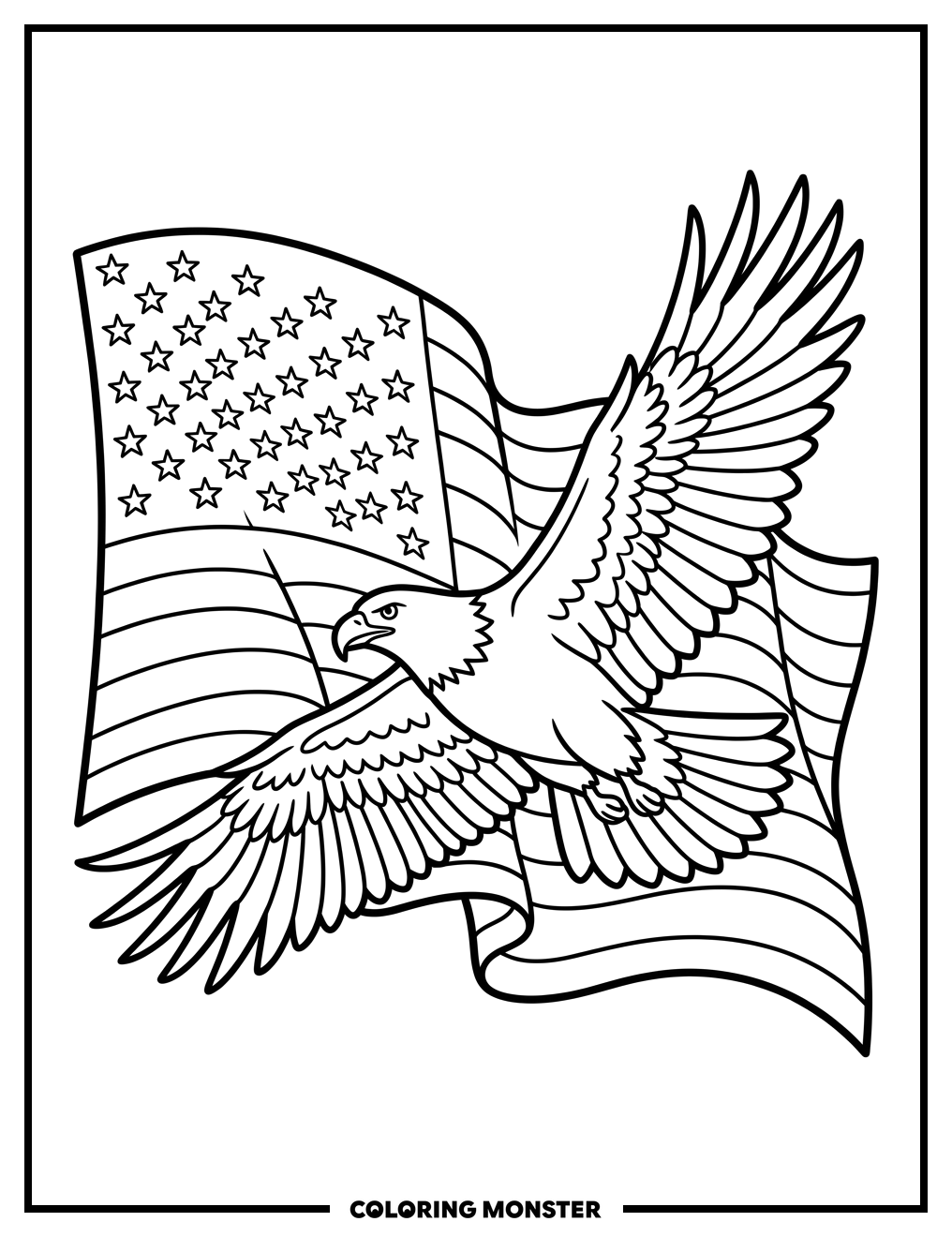 Bald Eagle Over American Flag Coloring Page