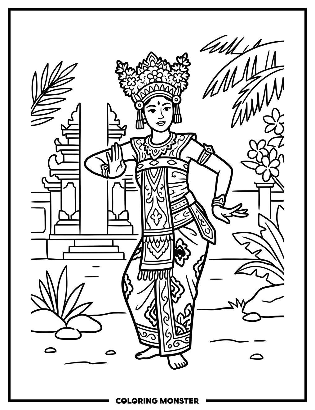 Balinese Dancer in Traditional Costume Coloring Page