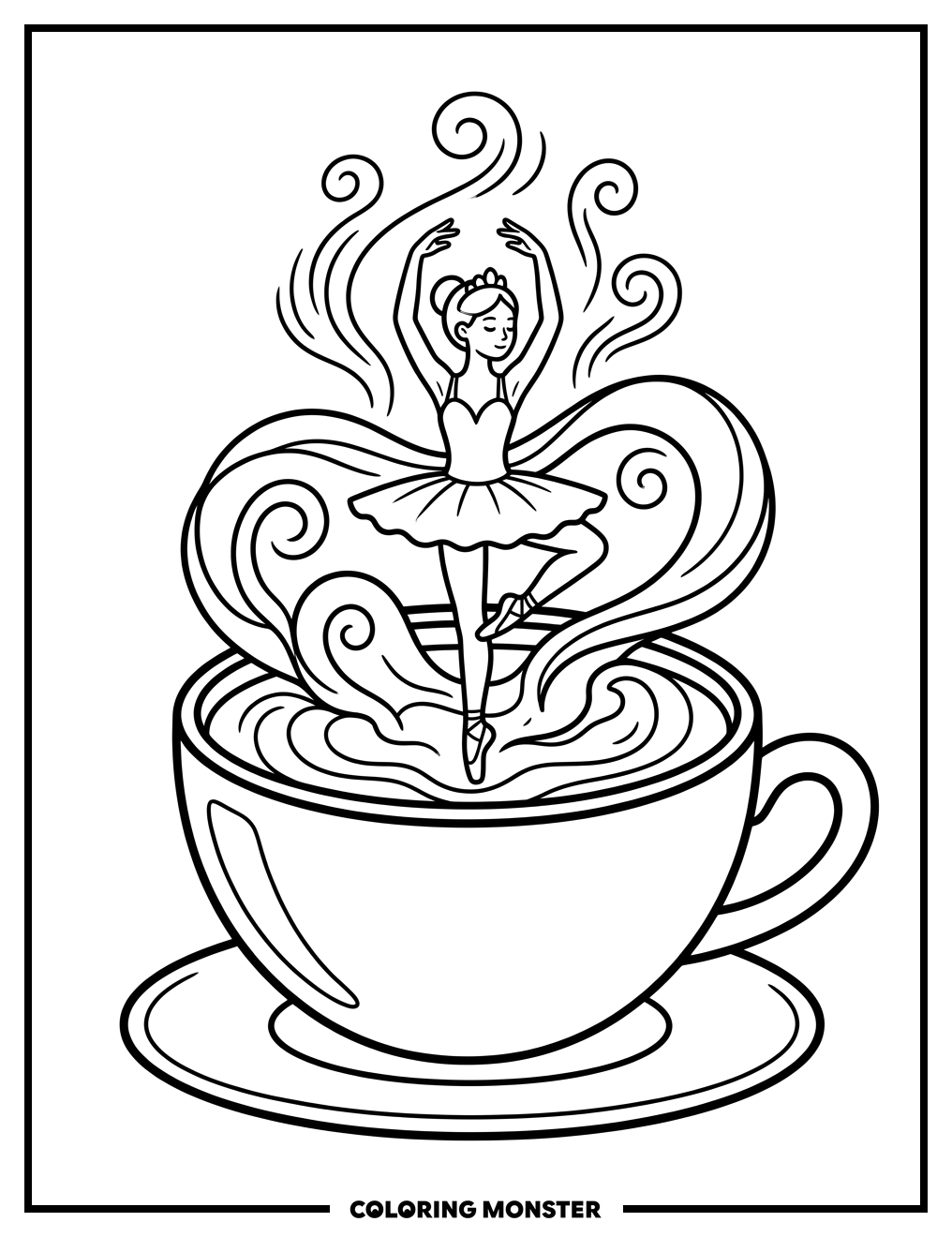 Ballerina in a Cappuccino Cup Coloring Page