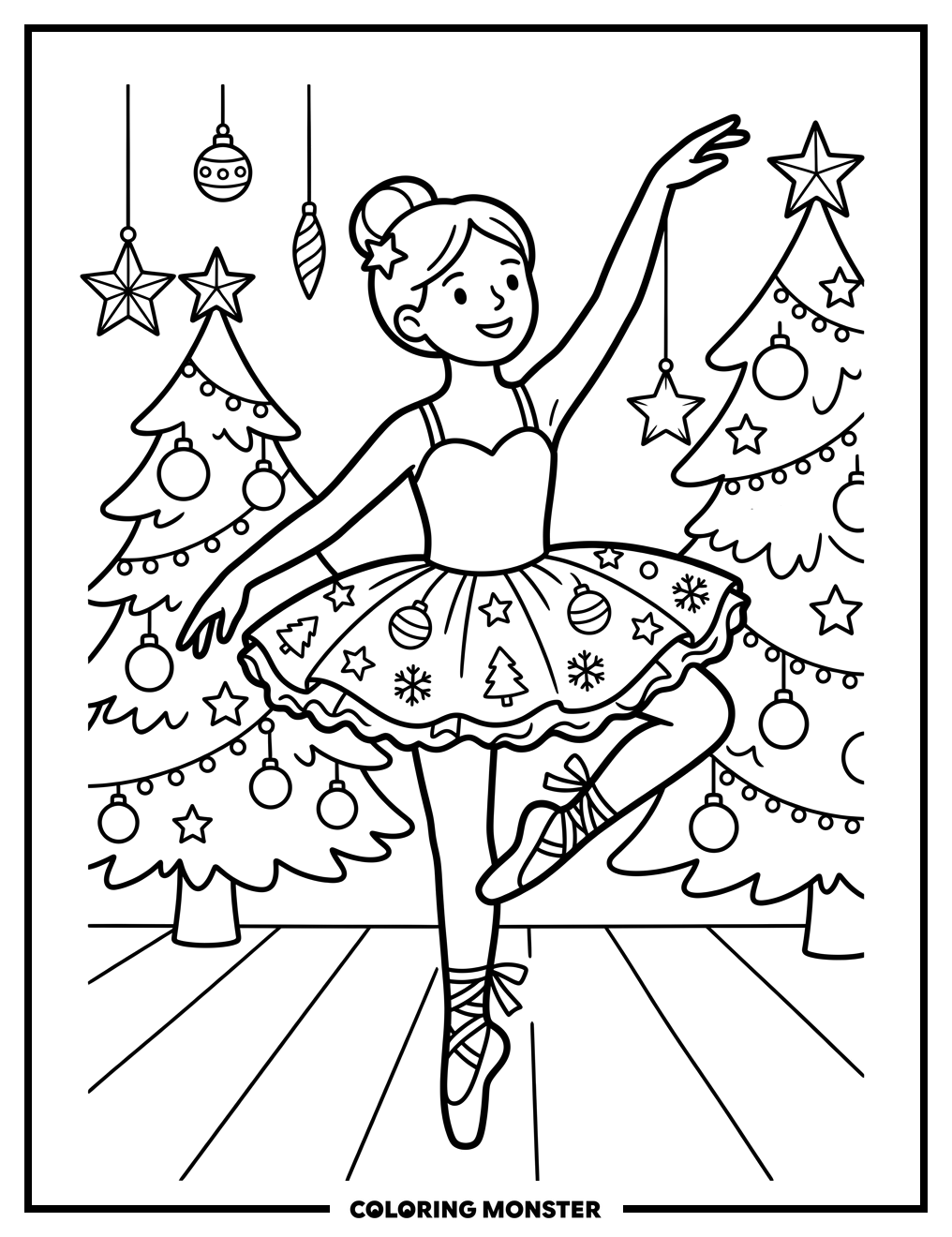 Ballerina in Christmas Tutu Coloring Page