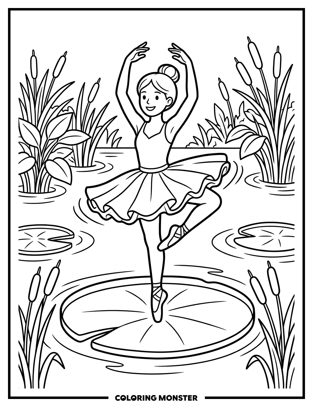 Ballerina on a Lily Pad Coloring Page