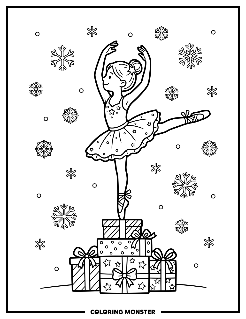 Ballerina on Christmas Presents Coloring Page