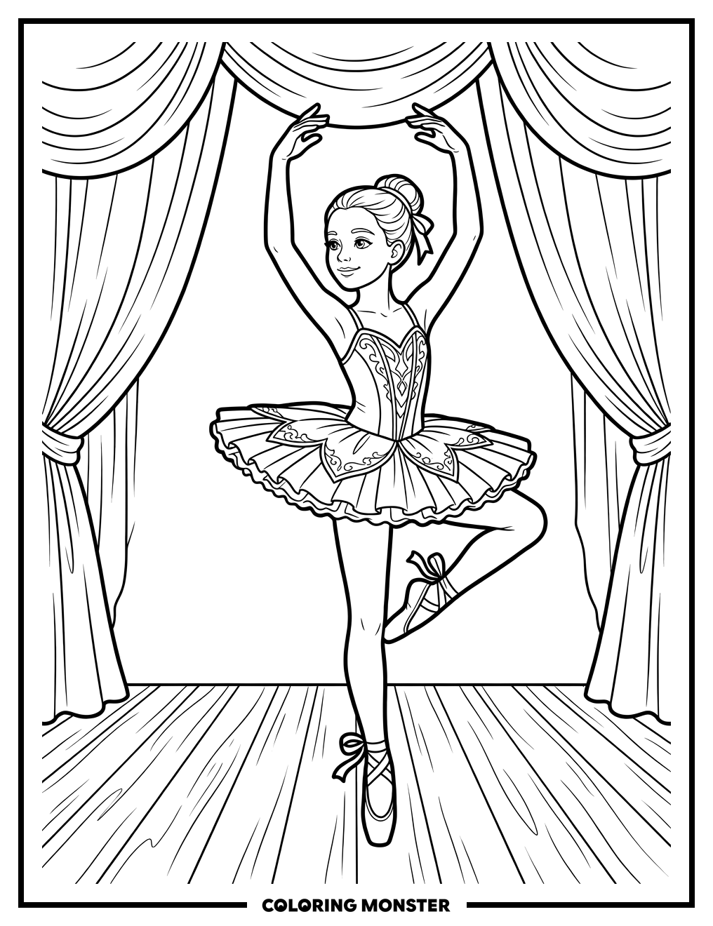 Ballerina On Stage Coloring Page