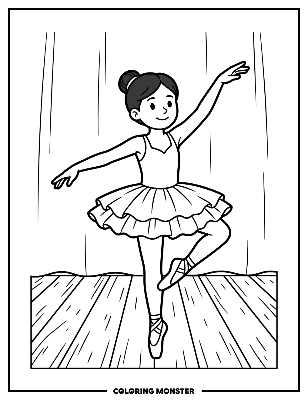 Ballerina On Stage Coloring Page