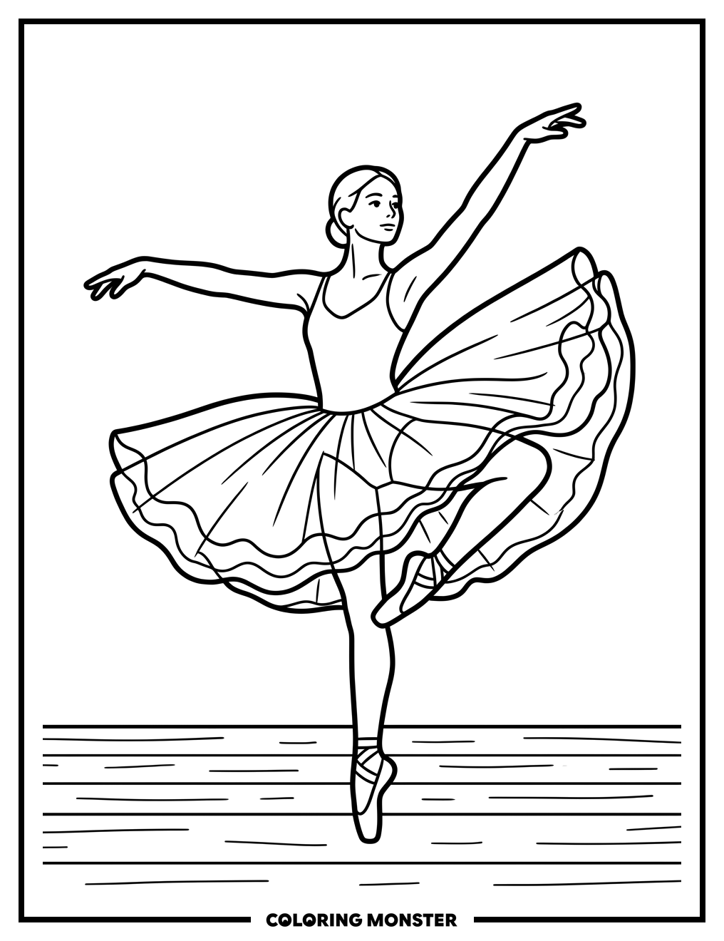 Ballerina Pirouette On Stage Coloring Page