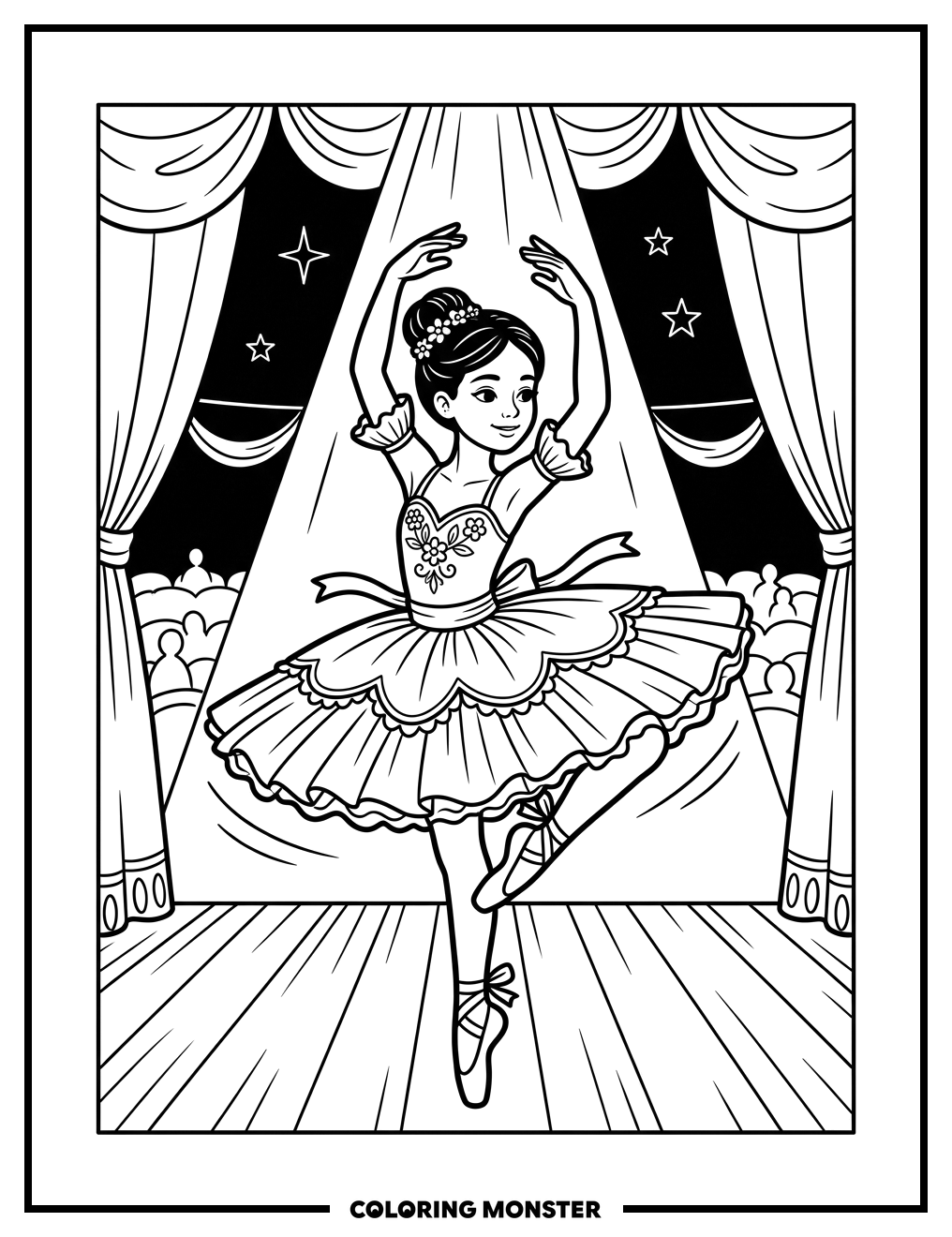 Ballerina Pirouette On Stage Coloring Page