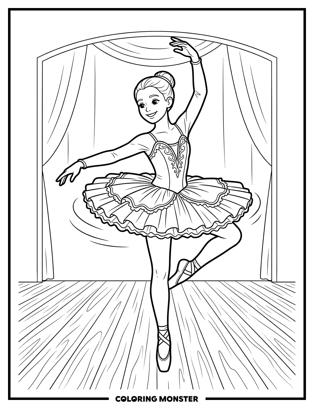 Ballerina Pirouette On Stage Coloring Page