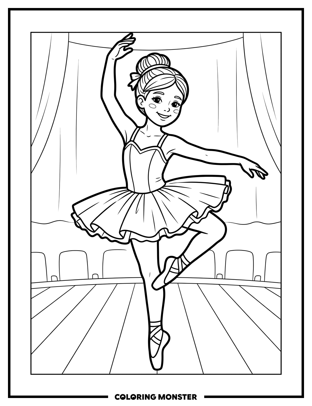 Ballerina Pirouettes on Stage Coloring Page