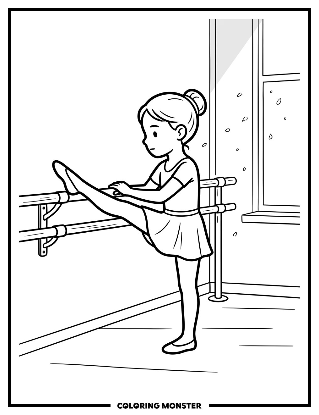 Ballerina Stretching at Ballet Barre Coloring Page