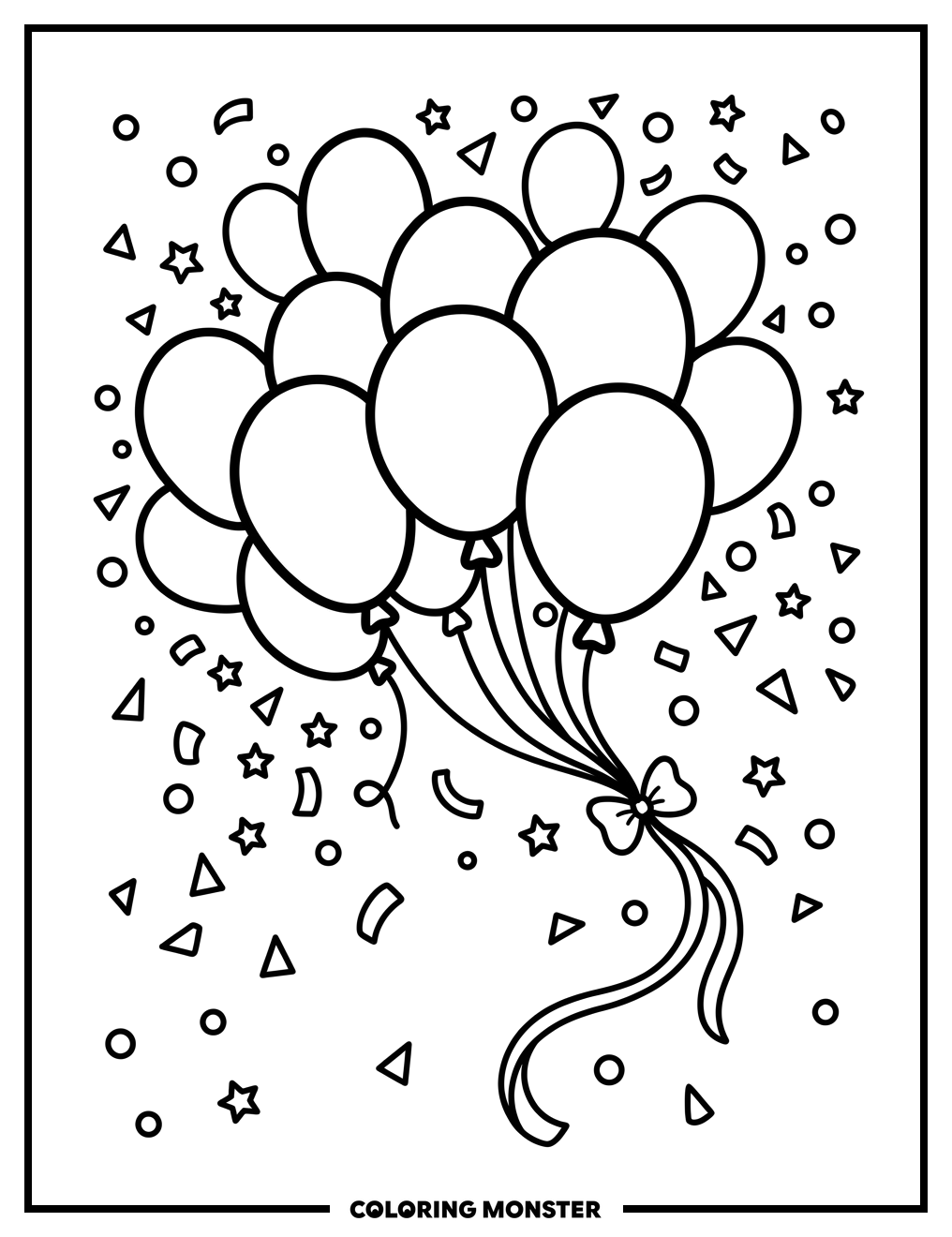 Balloons and Confetti Celebration Coloring Page