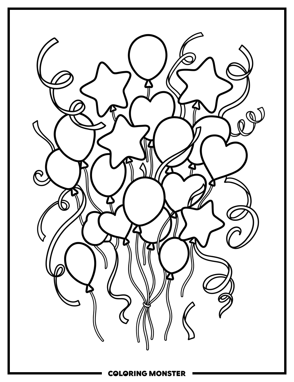 Balloons and Streamers Celebration Coloring Page