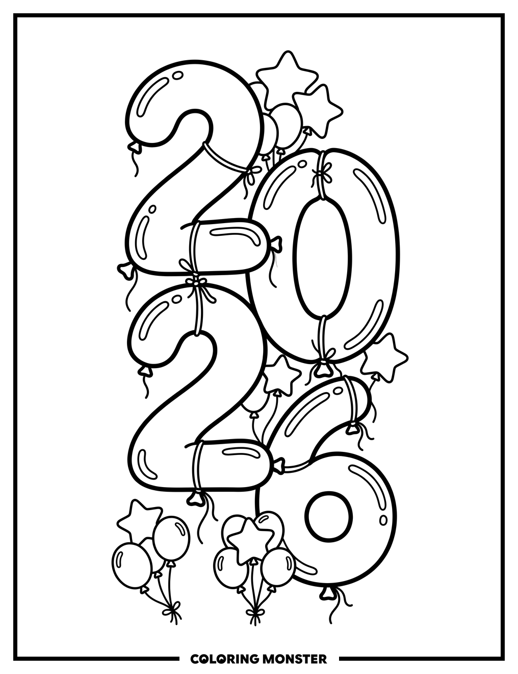 Balloons Forming '2026' Coloring Page