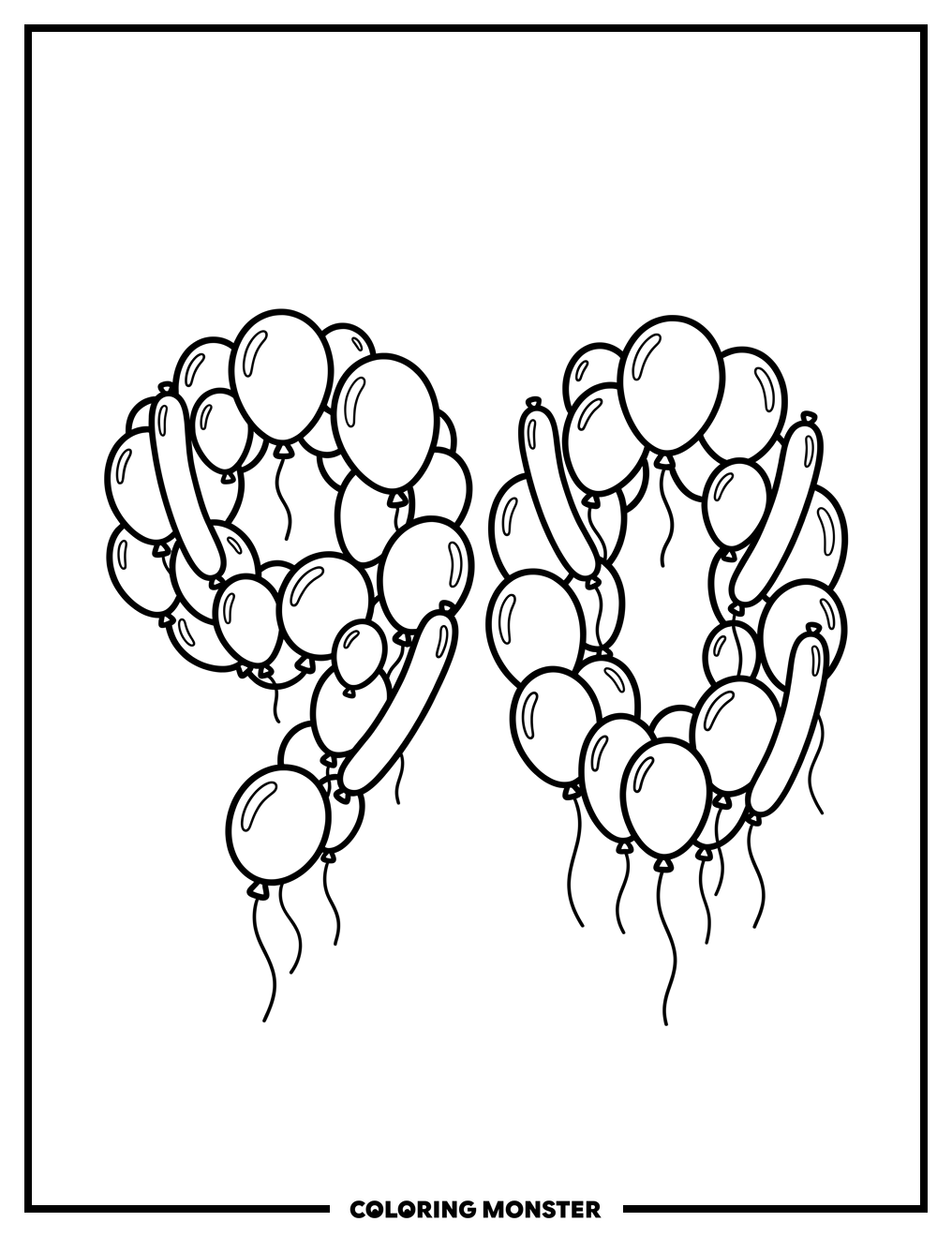 Balloons Forming the Number Ninety Coloring Page