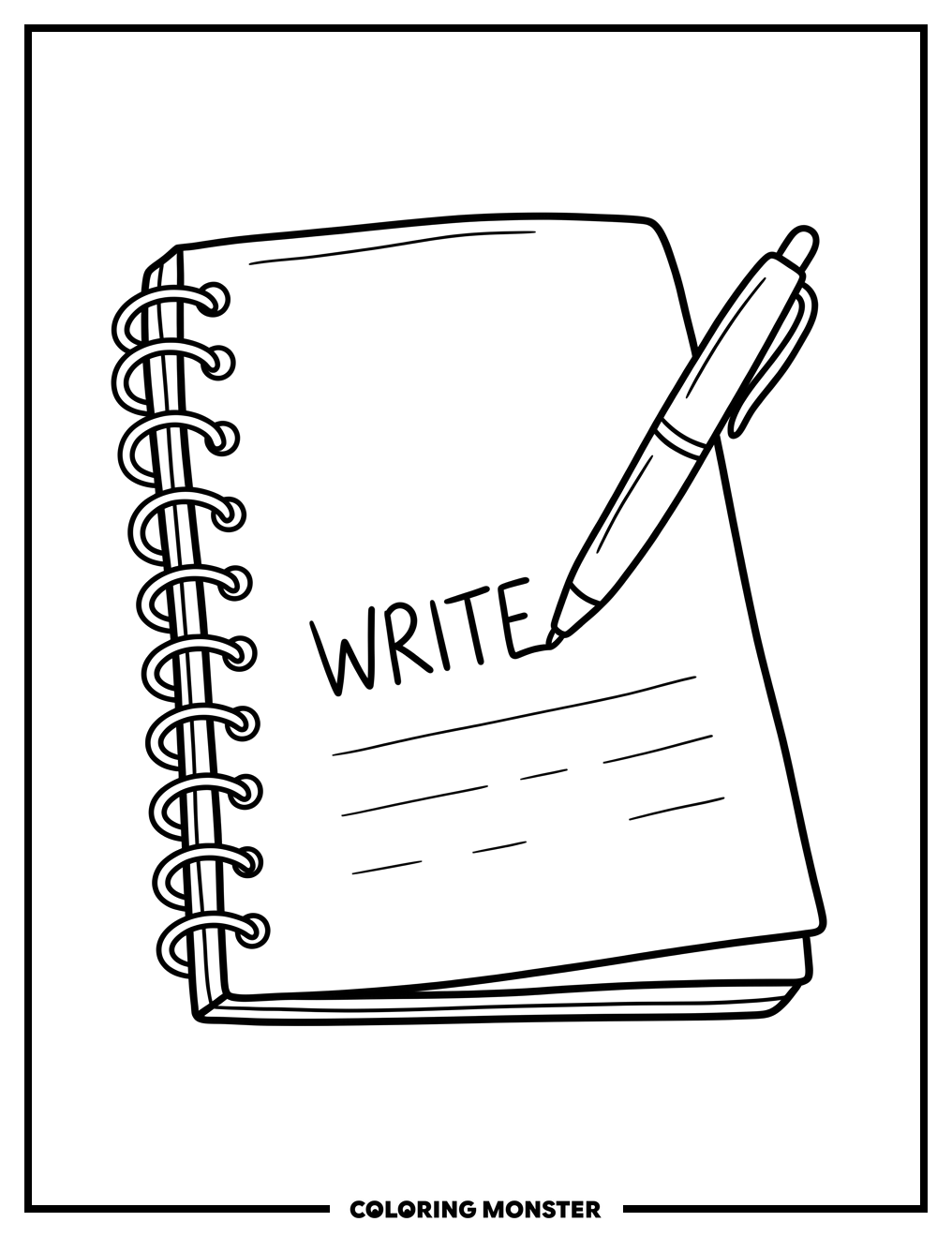 Ballpoint Pen Writing in Notebook Coloring Page
