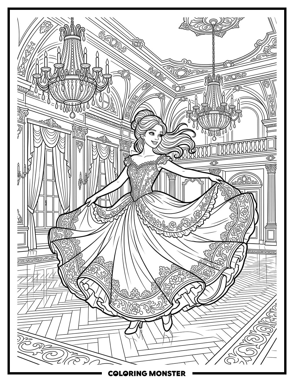 Ballroom Dancer Twirling Gracefully Coloring Page
