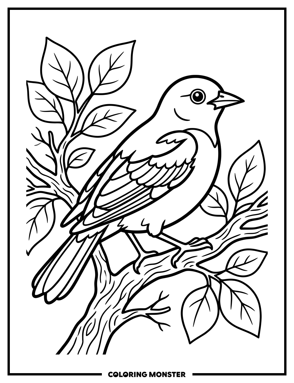 Baltimore Oriole on a Branch Coloring Page