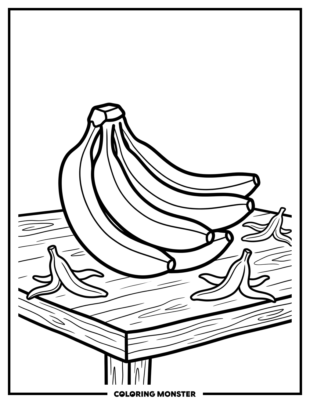 Bananas On A Wooden Table Coloring Page