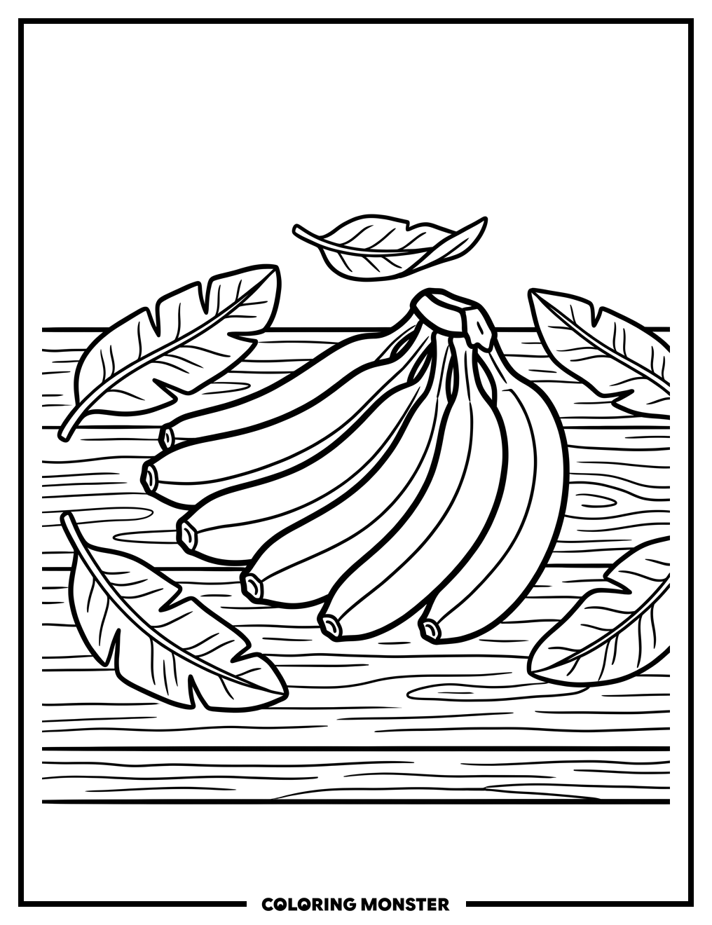 Bananas on a Wooden Table Coloring Page
