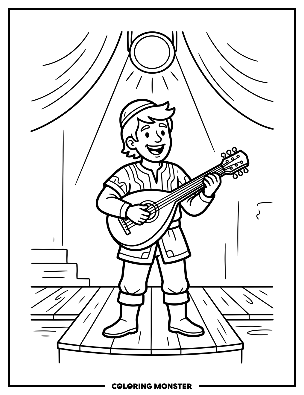 Bard Playing Lute On Stage Coloring Page