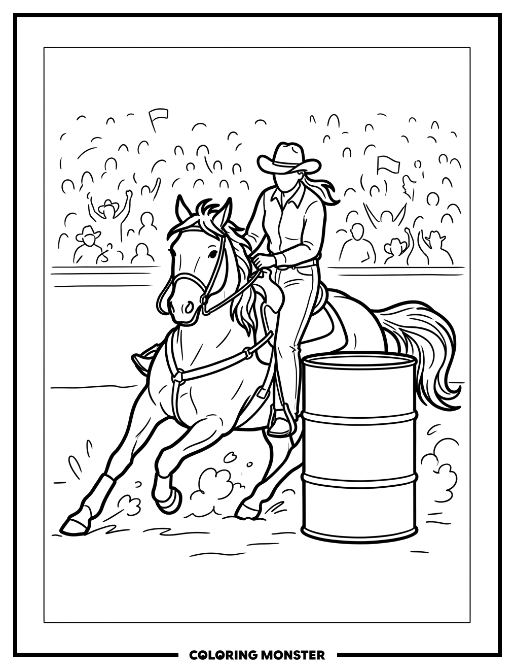 Barrel Racing Horse and Rider Coloring Page