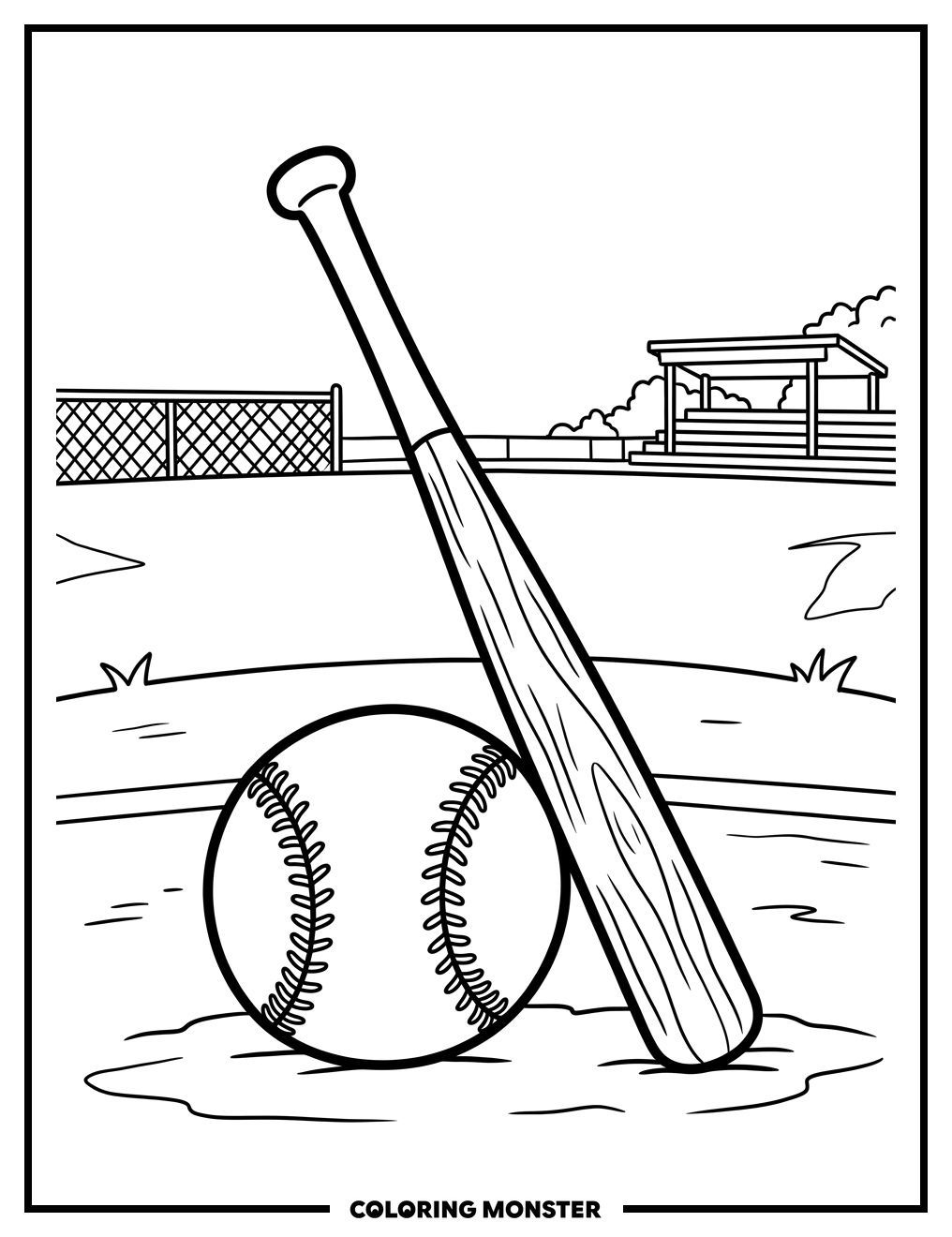 Baseball Bat and Ball Coloring Page