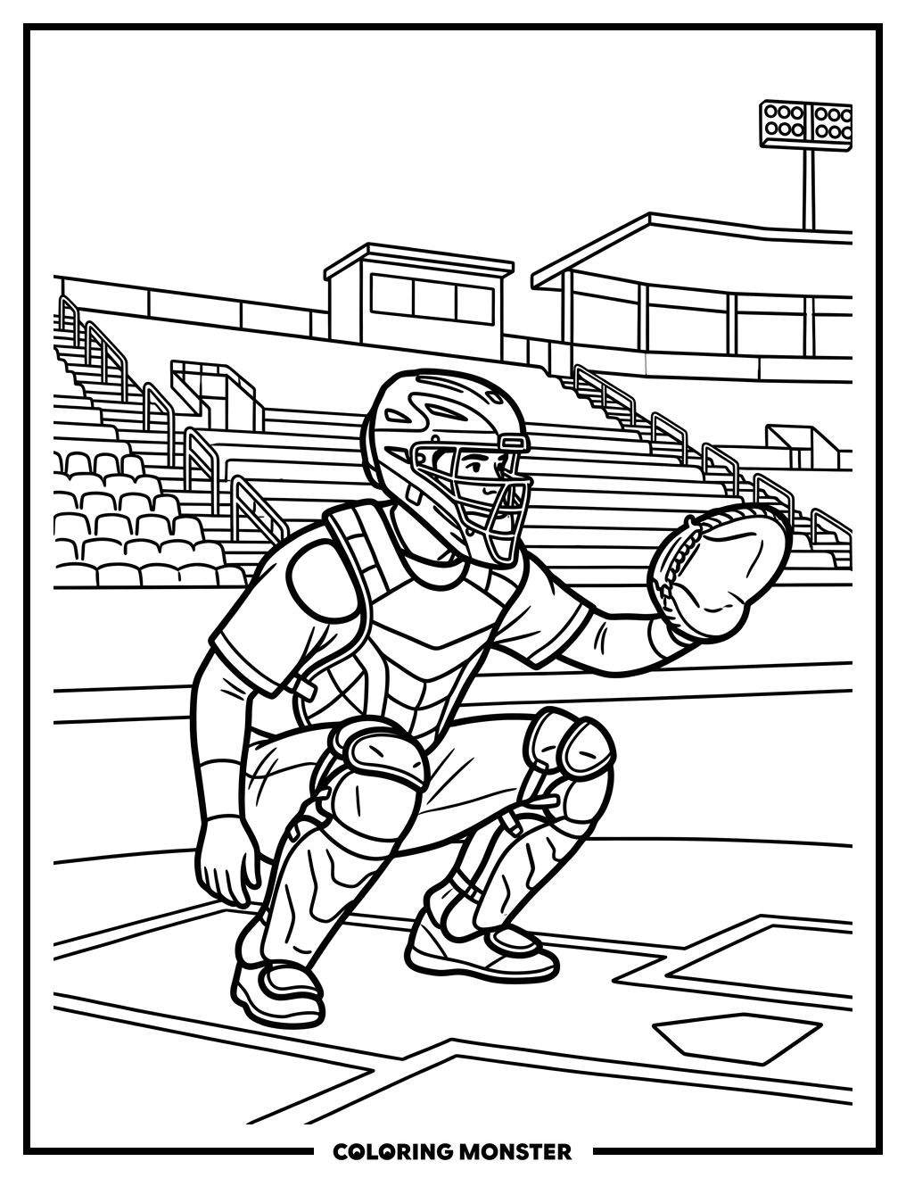 Baseball Catcher Ready For The Pitch Coloring Page