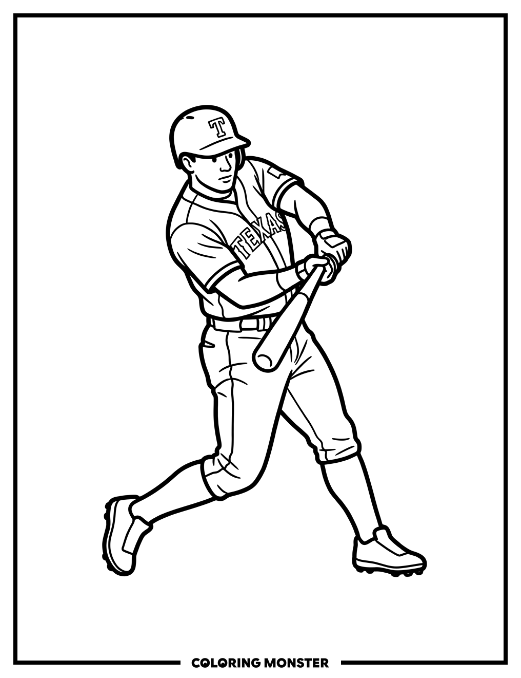 Baseball Player Mid-Swing Coloring Page