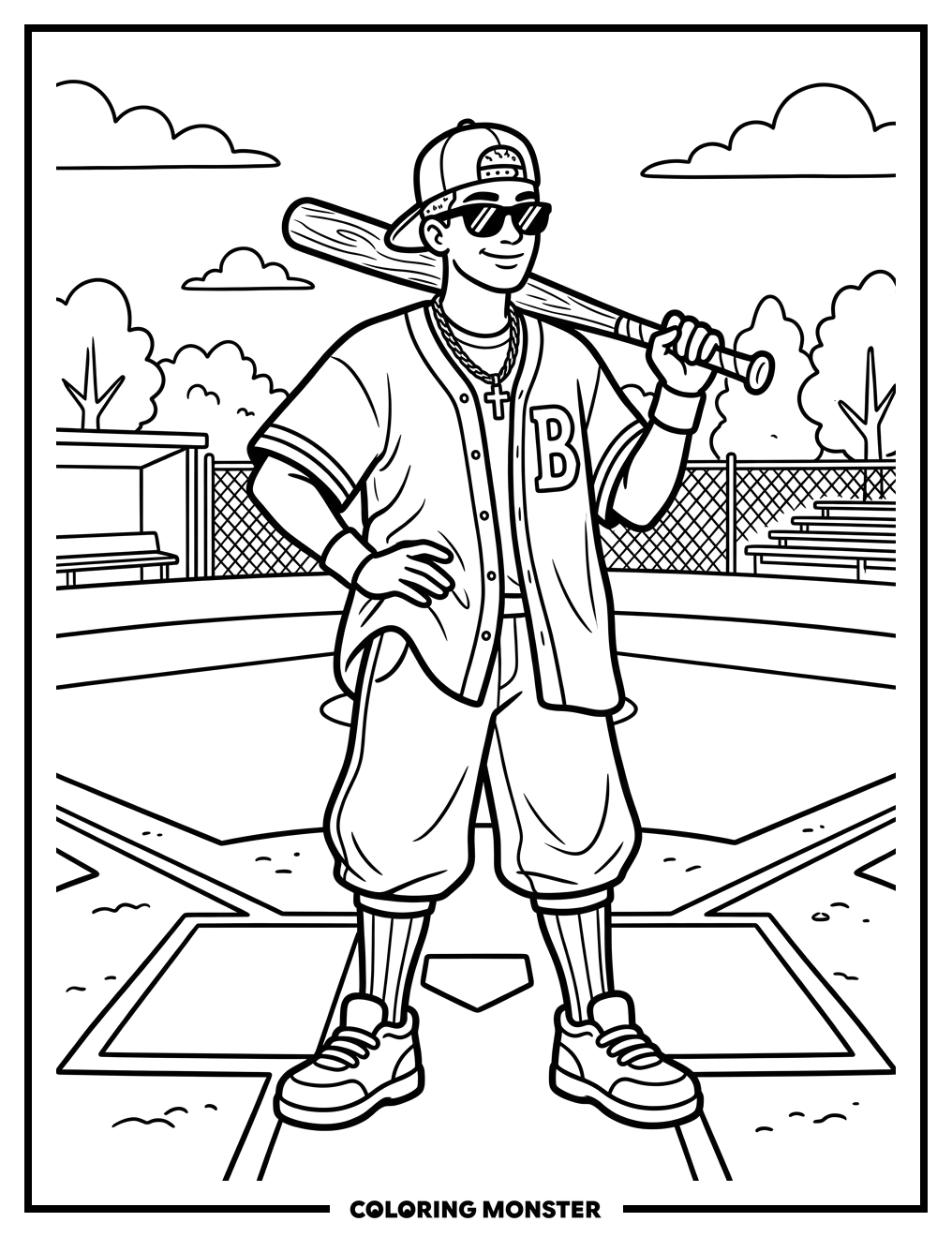 Baseball Player on Field Coloring Page