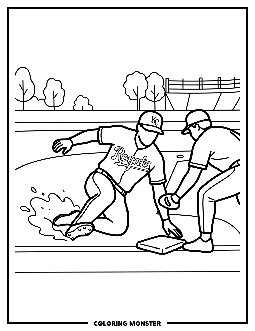Baseball Player Sliding into Home Coloring Page