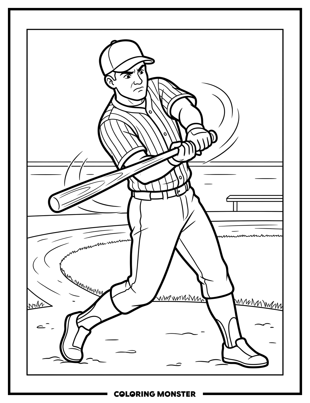 Baseball Player Swinging Bat Coloring Page