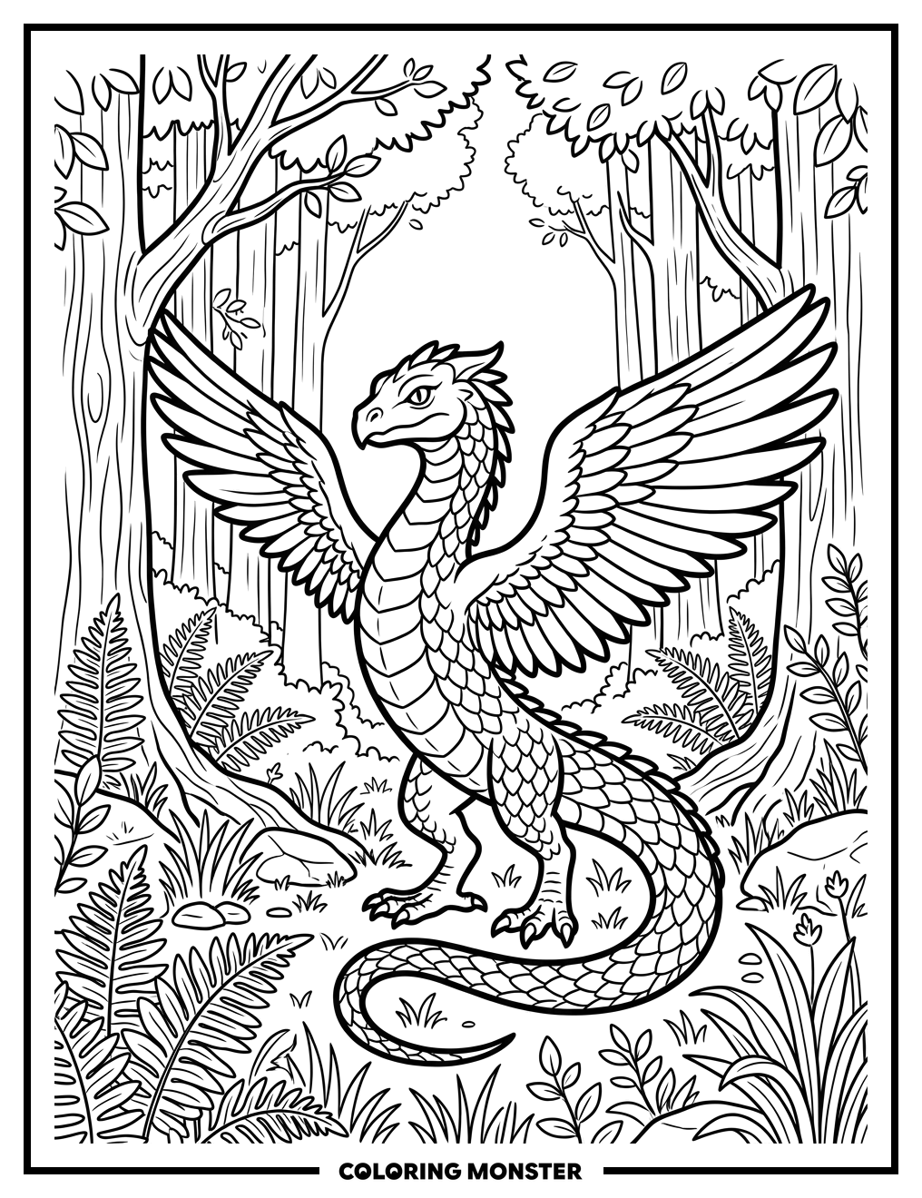 Basilisk in Forest Clearing Coloring Page