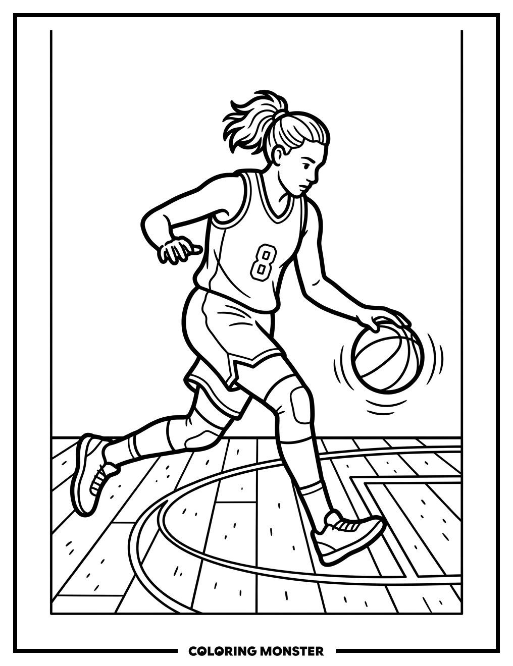 Basketball Player Dribbling Ball Coloring Page