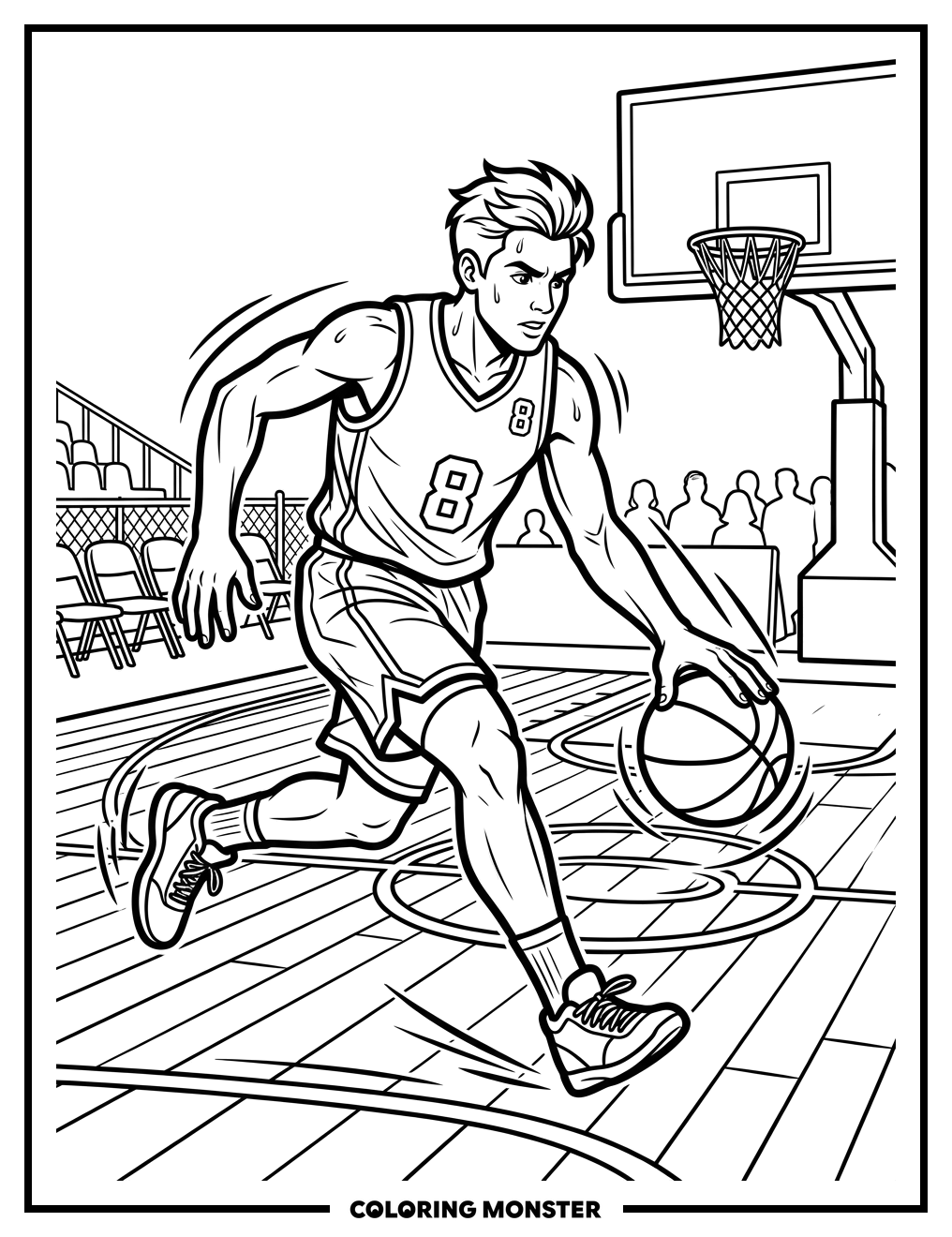 Basketball Player Dribbling On Court Coloring Page