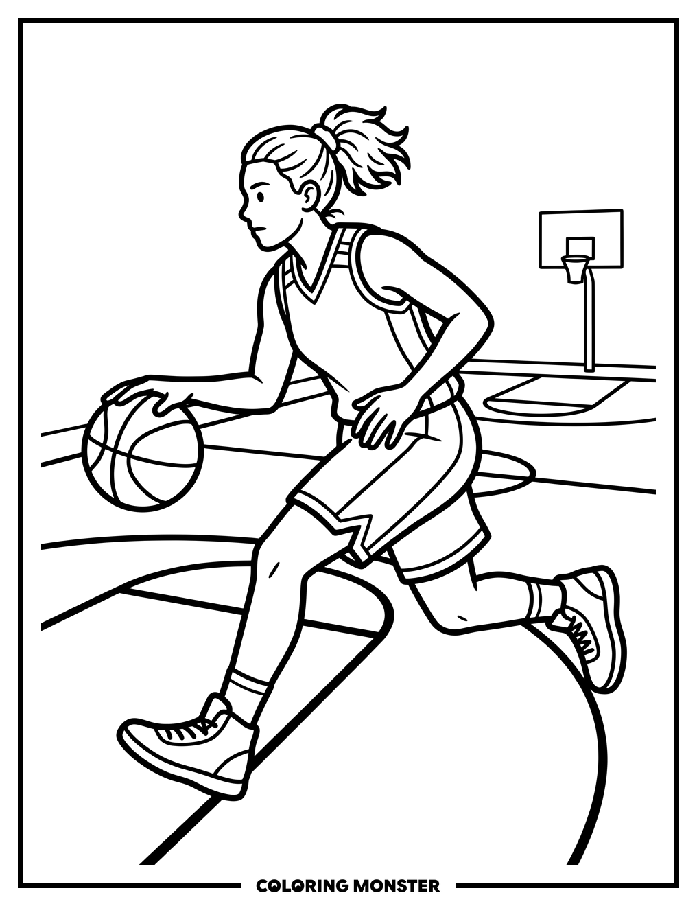 Basketball Player Dribbling On Court Coloring Page