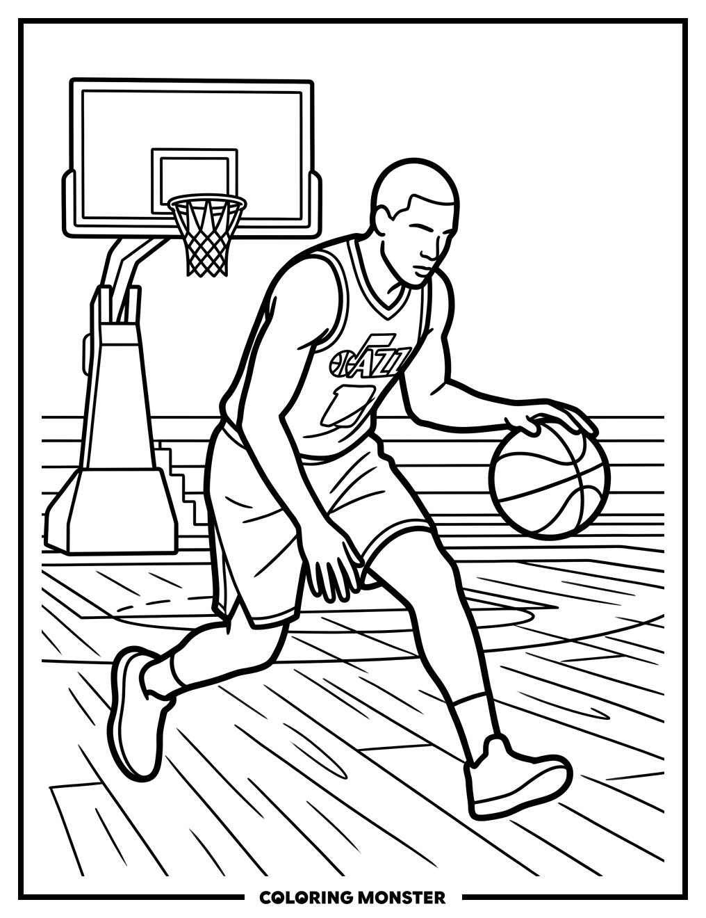 Basketball Player Dribbling On Court Coloring Page