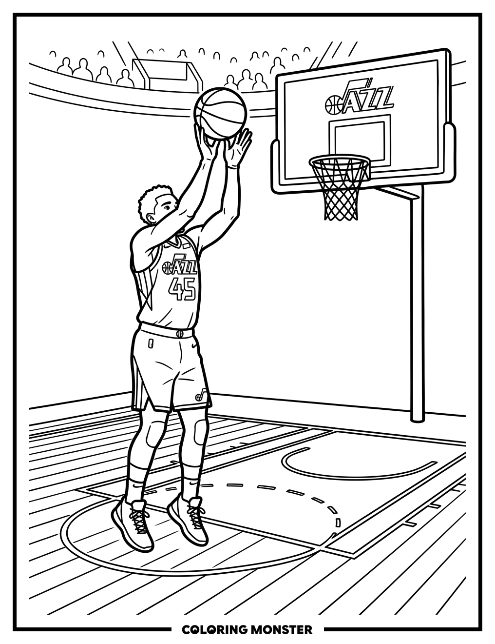 Basketball Player Shooting Hoop Coloring Page