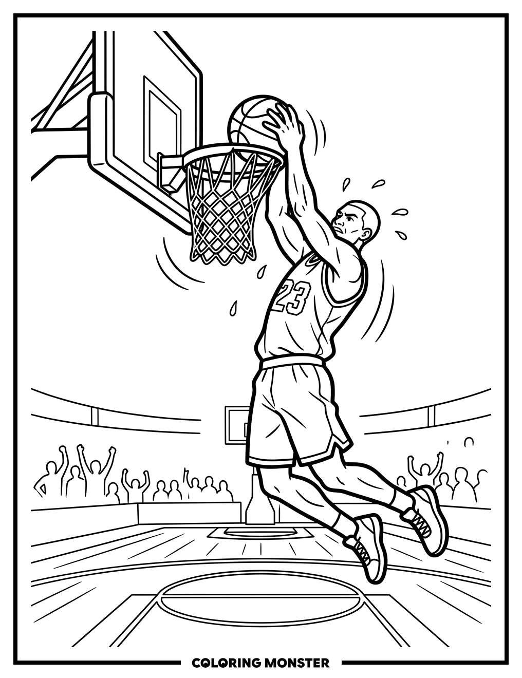 Basketball Player Slam Dunking Coloring Page
