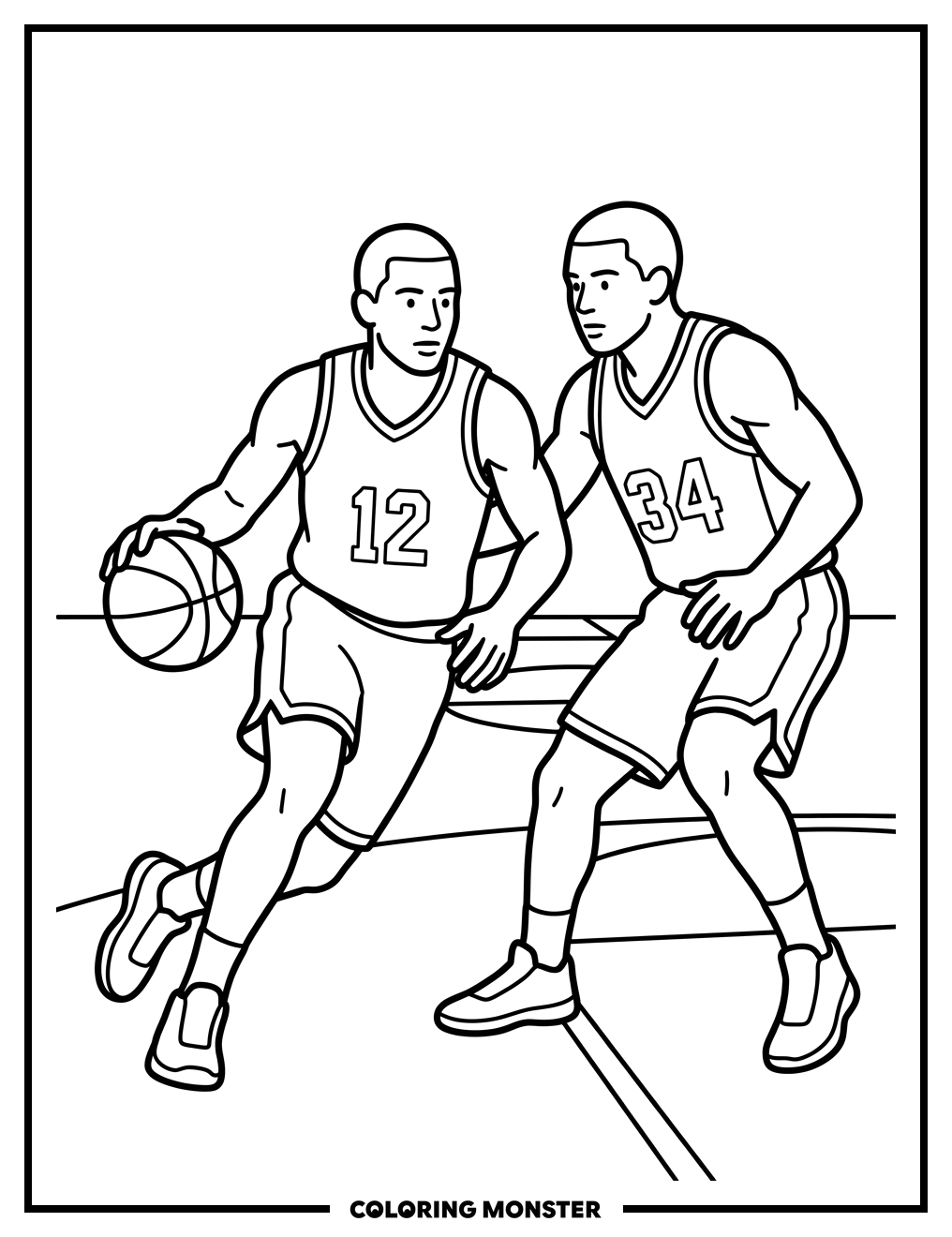 Basketball Players in Action Coloring Page