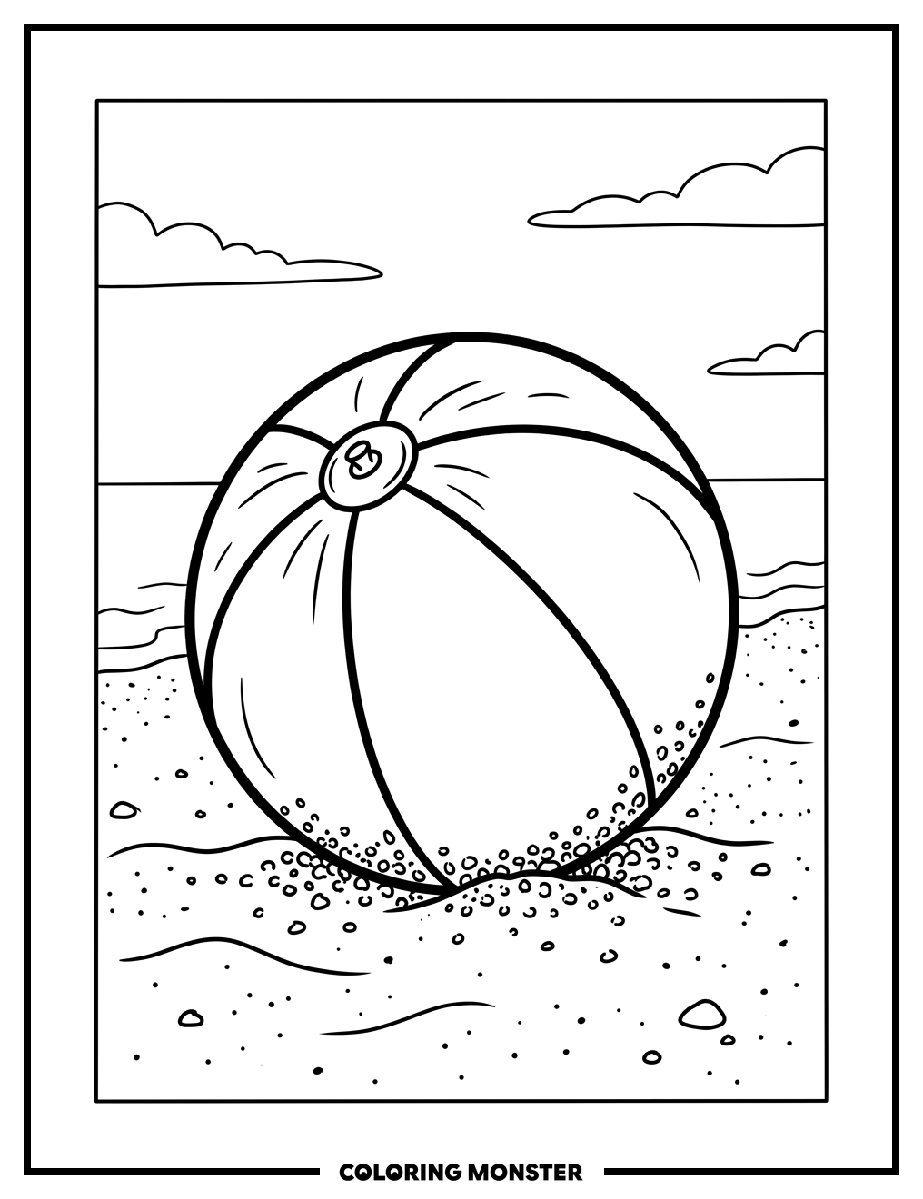 Beach Ball on Sand Coloring Page