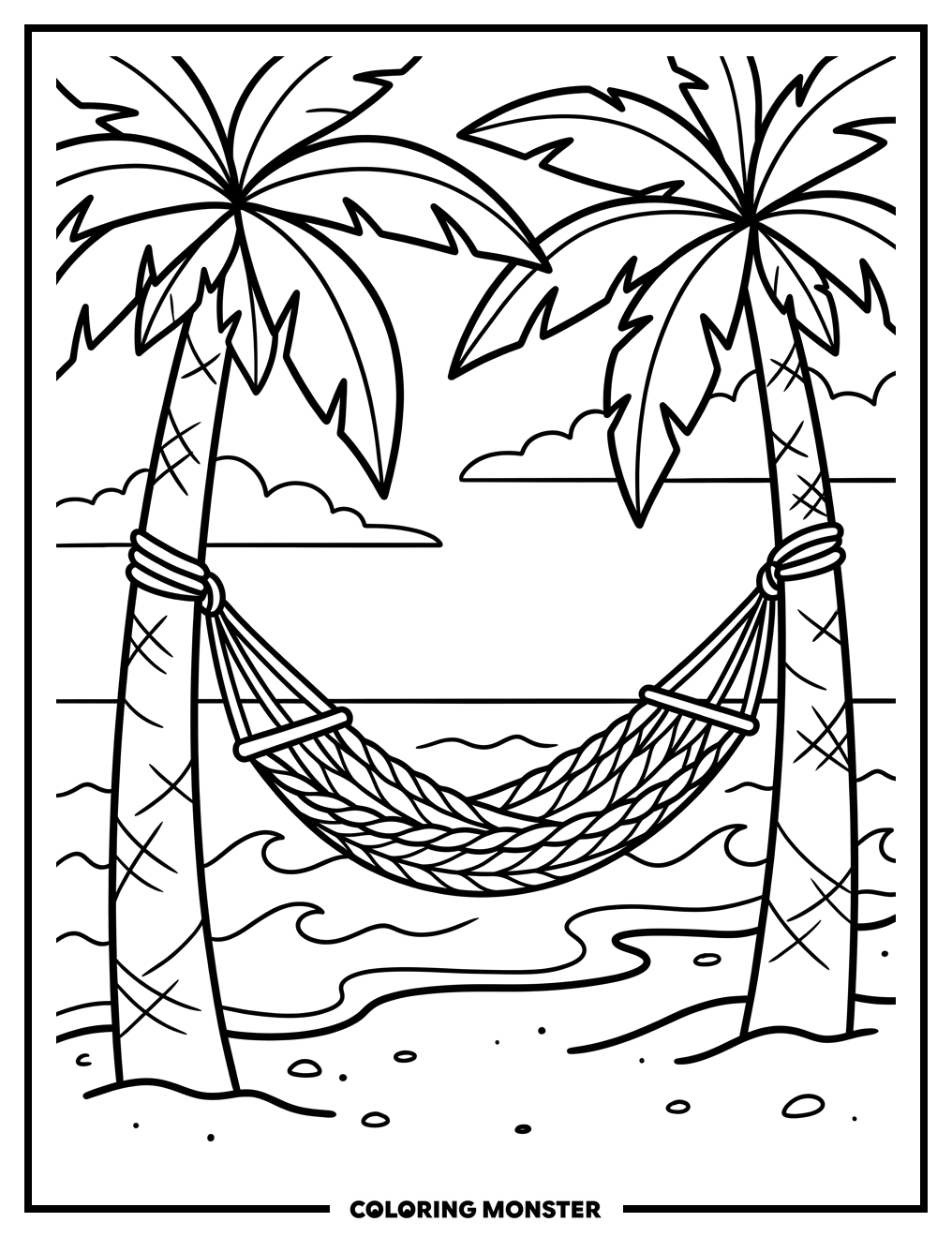 Beach Hammock Scene Coloring Page