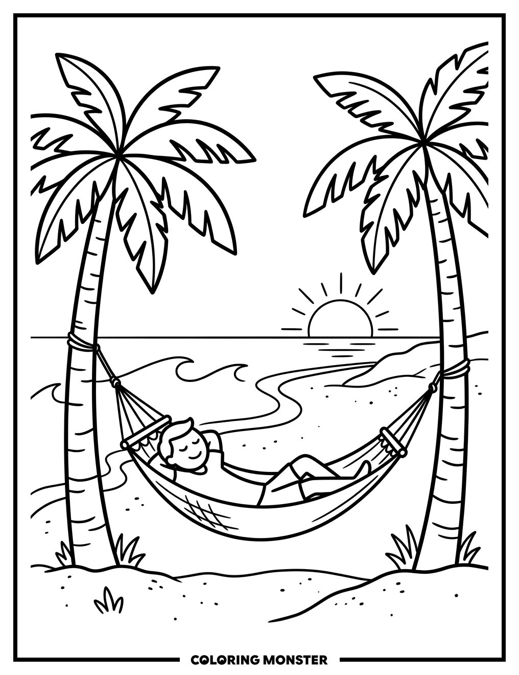 Beach Hammock Serenity Coloring Page