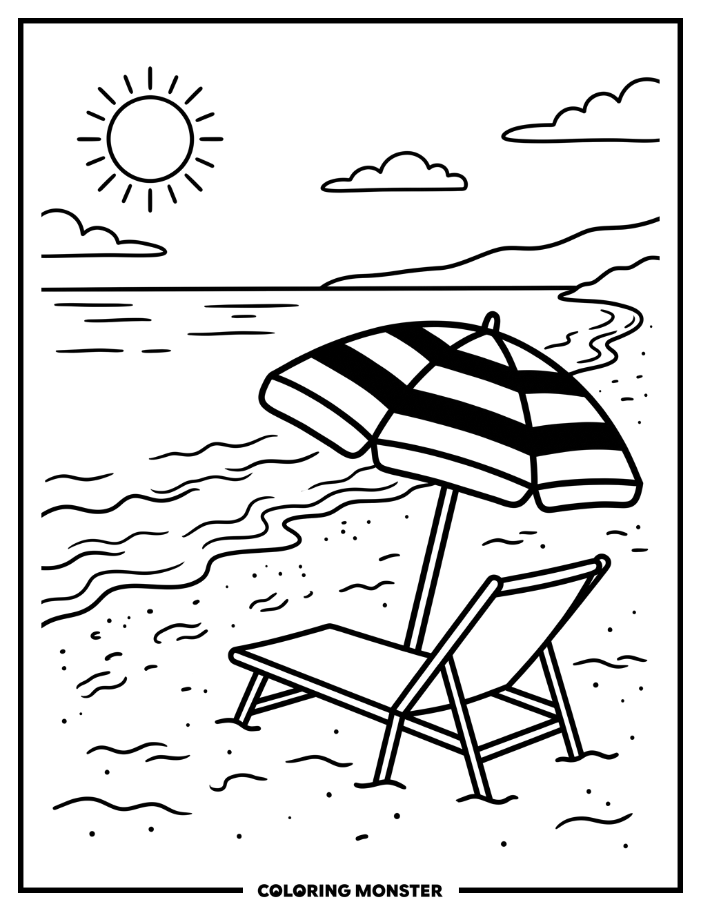 Beach Umbrella and Lounge Chair Coloring Page