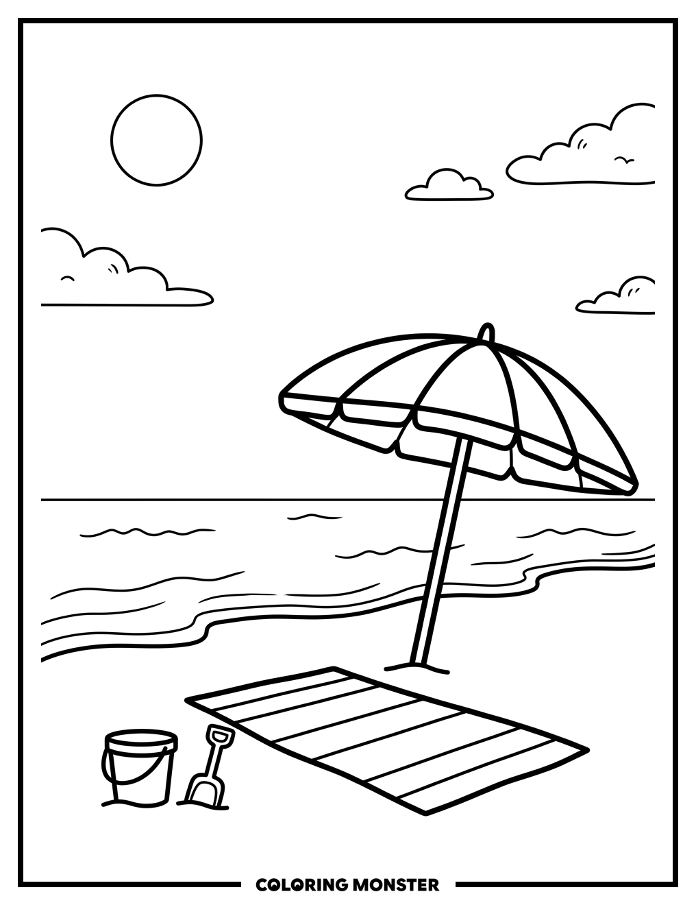 Beach Umbrella and Towel Coloring Page