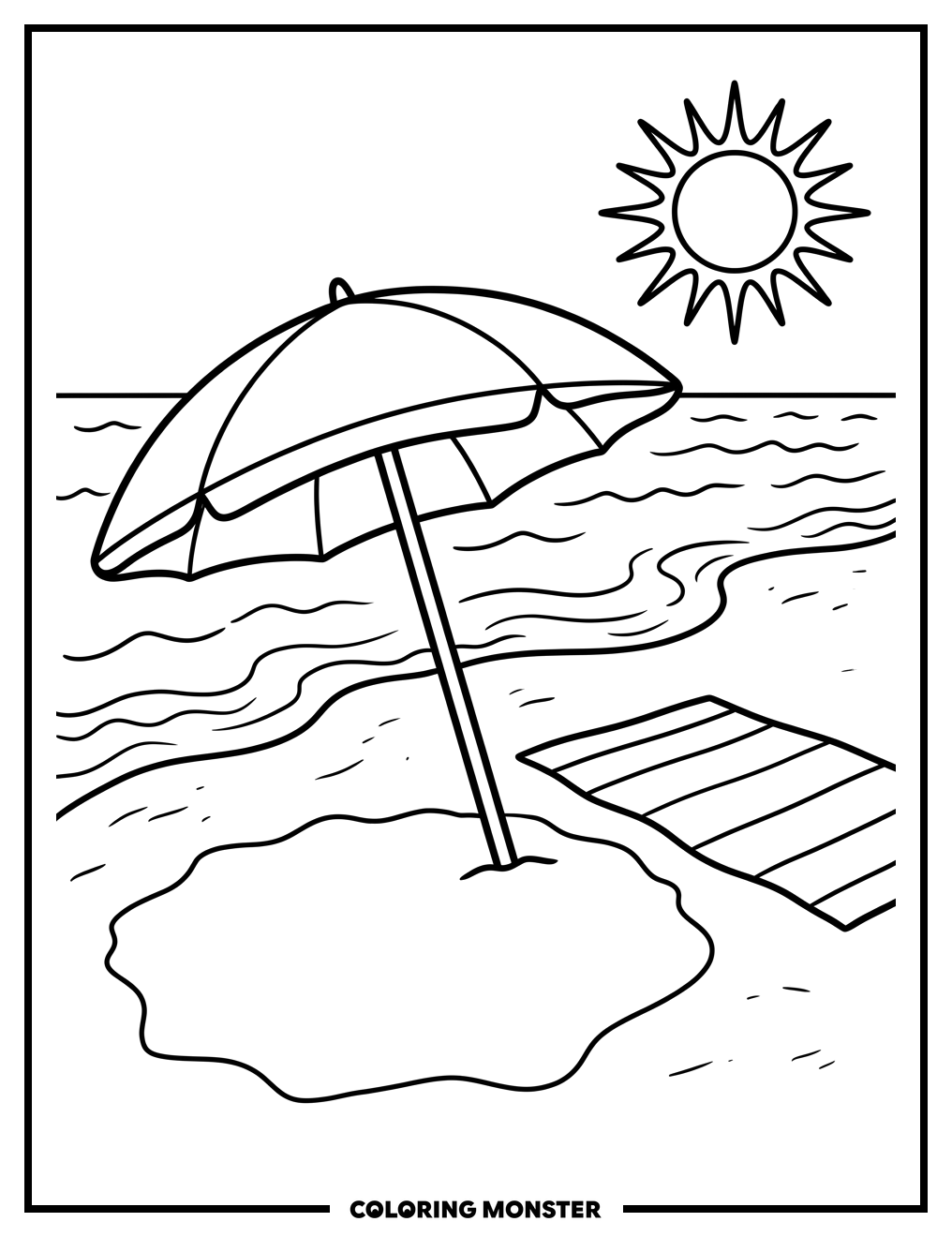 Beach Umbrella on Sunny Shore Coloring Page