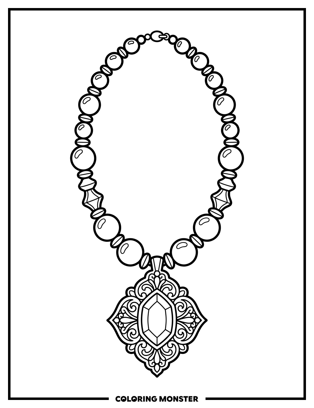Beaded Necklace With Pendant Coloring Page