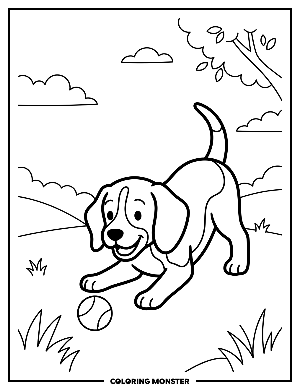 Beagle Puppy Playing With Ball Coloring Page