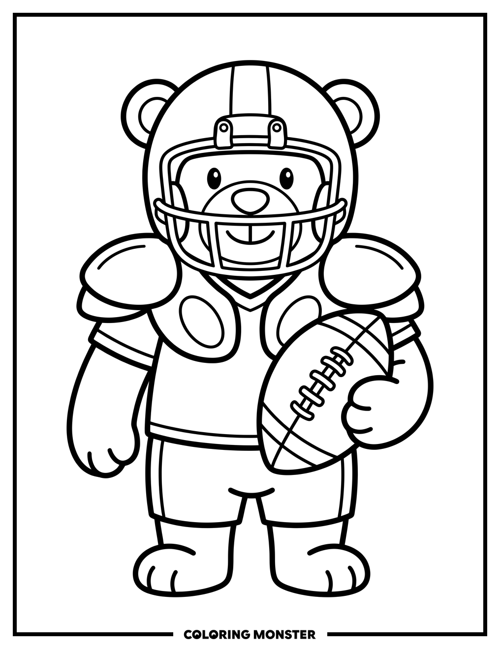 Bear Athlete with Football Coloring Page