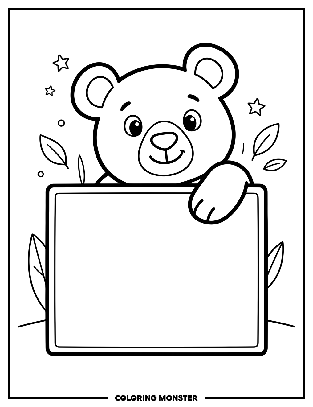 Bear Behind Name Tag Coloring Page