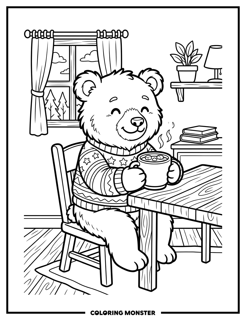 Bear Cub With Hot Chocolate Coloring Page
