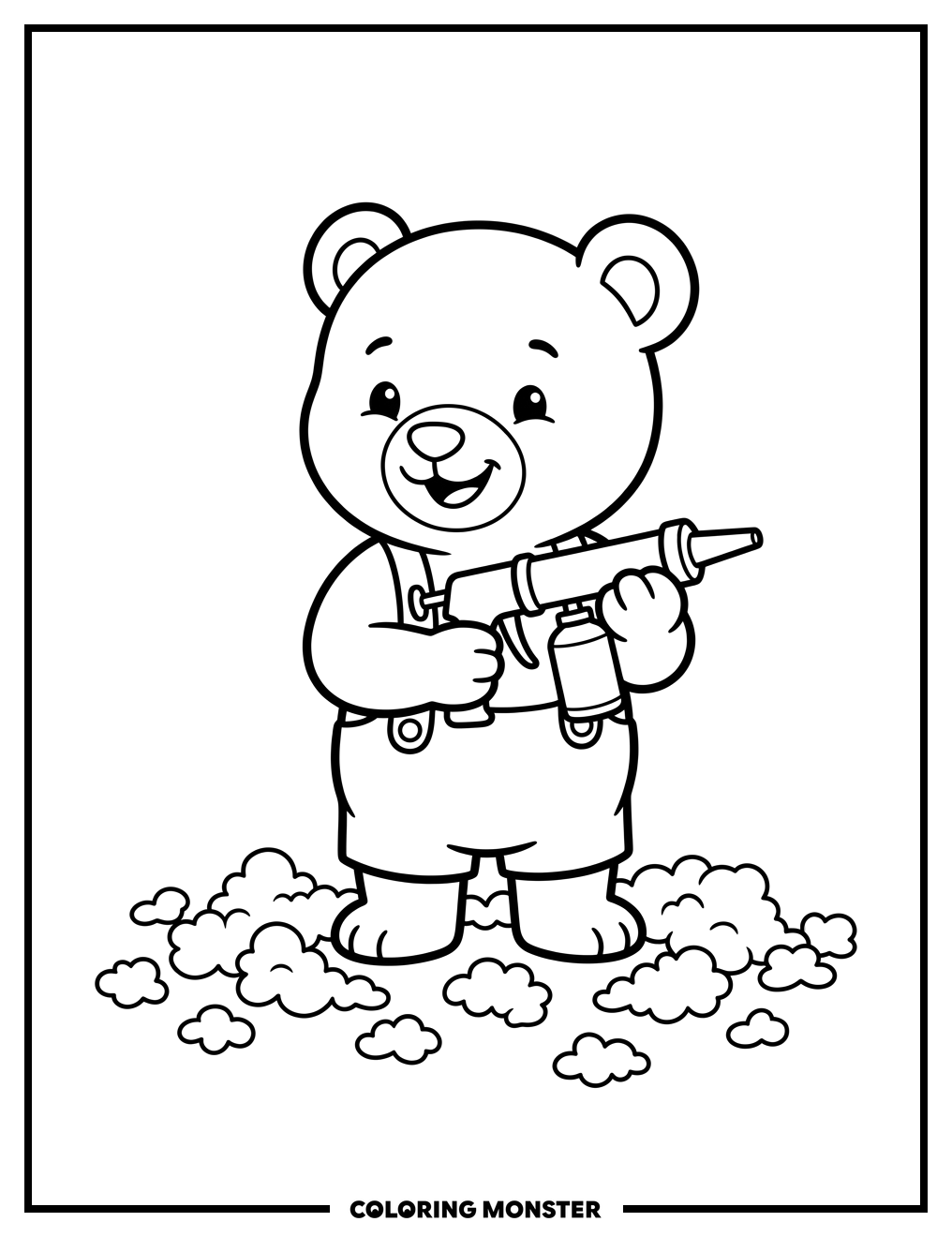 Bear Cub with Stuffing Gun Coloring Page